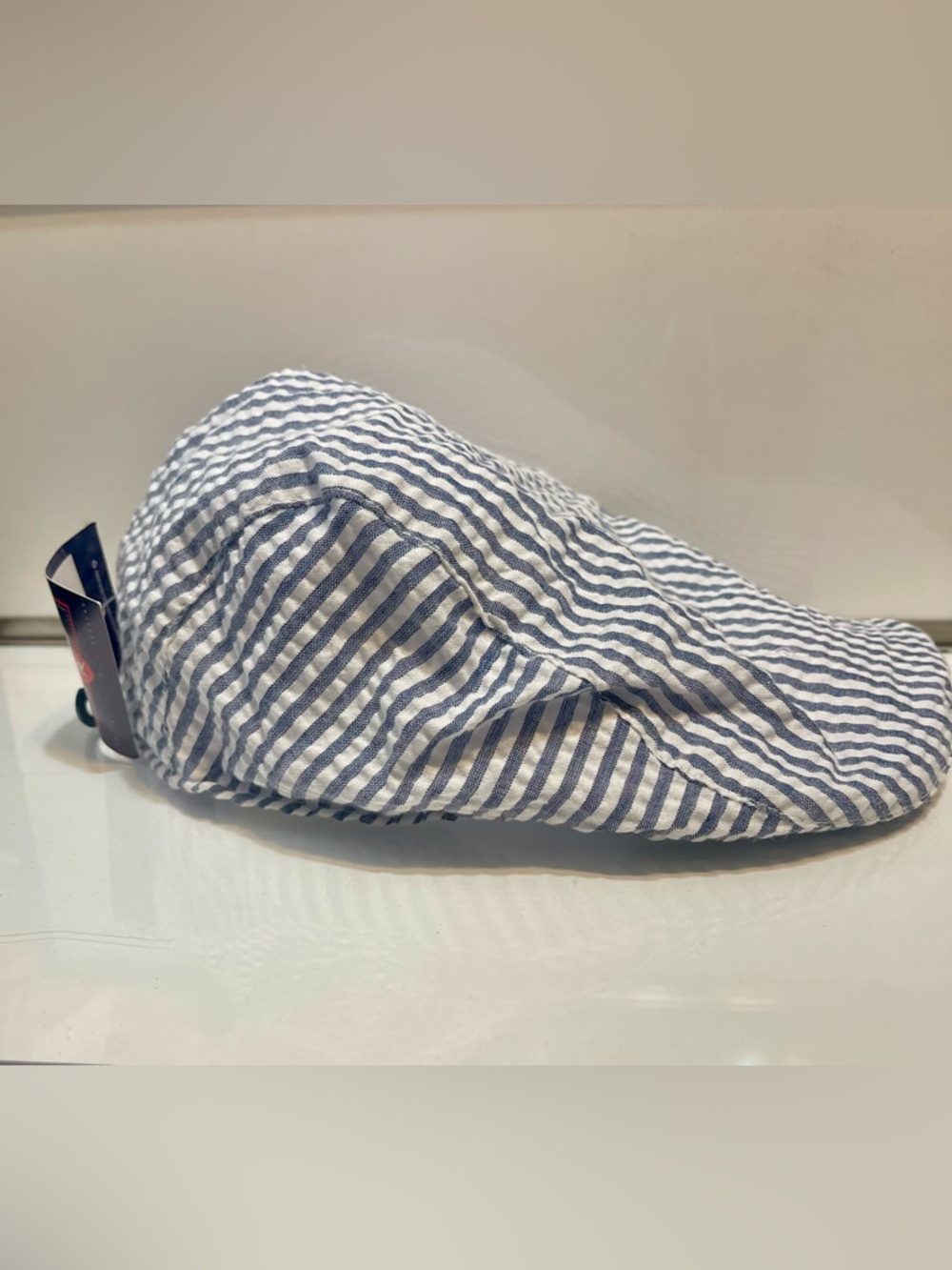 Saddlebred Blue and White Striped Flat Cap